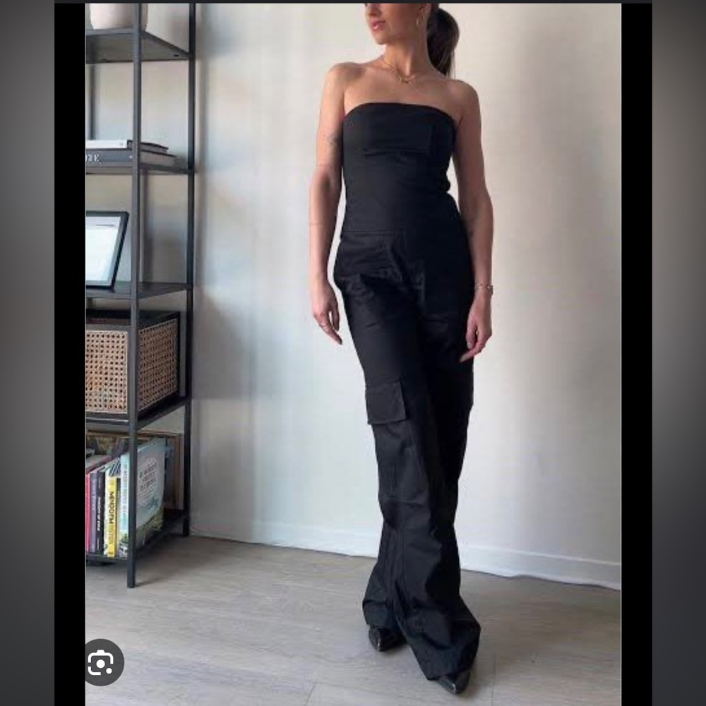 Zara strapless cargo jumpsuit black size small blogger favorite